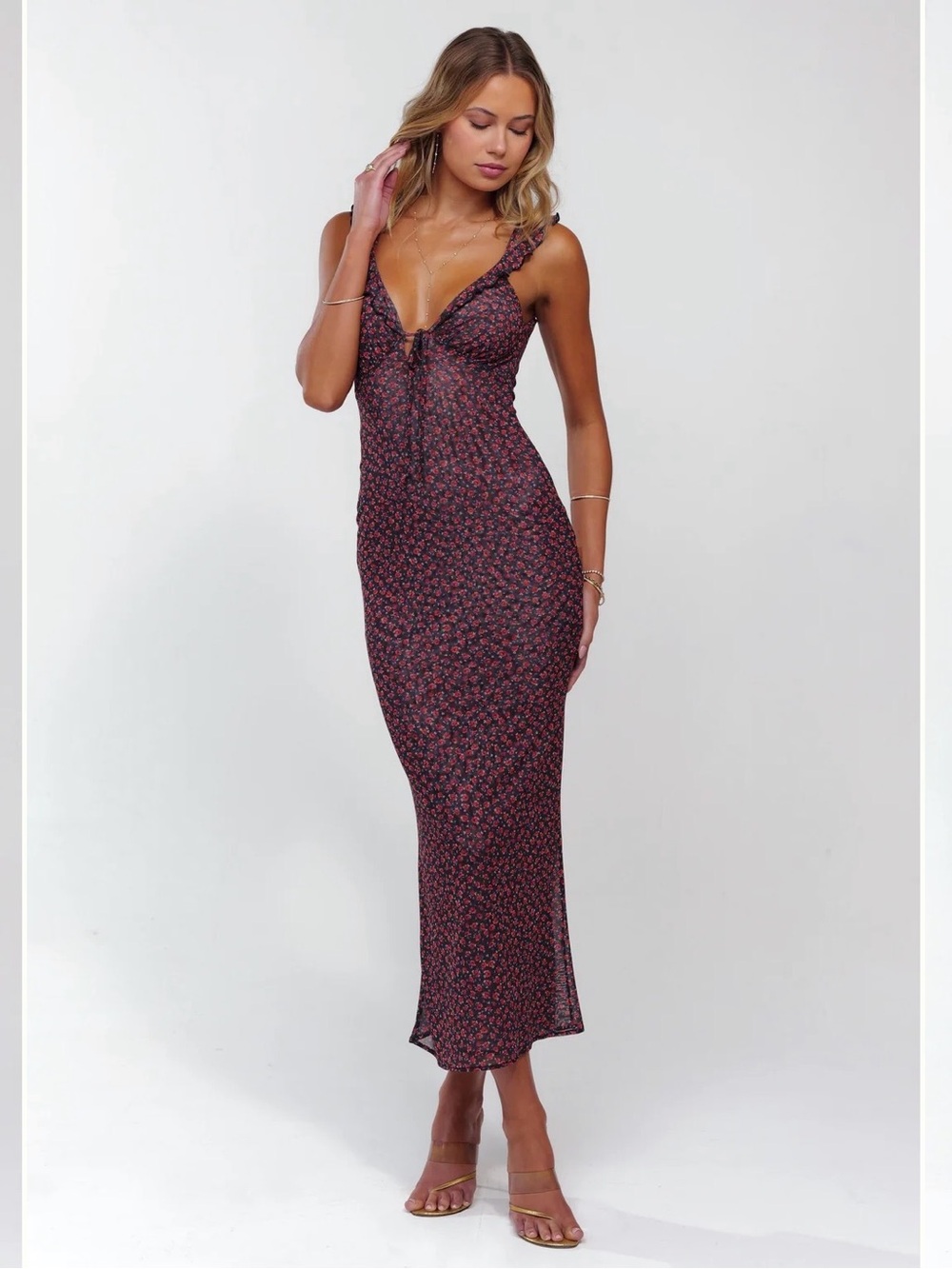 RESA GOLDIE Ruffle Midi Dress in Besos